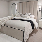 Herringbone Luxury Panelled Bed With Contrast Black Piping