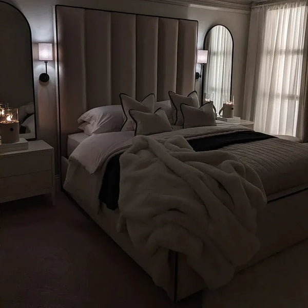 Herringbone Luxury Panelled Bed With Contrast Black Piping